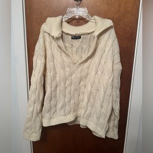 Perfect for layering! Cable knit collared v-neck sweater